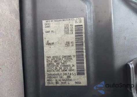 2018 Nissan Maxima 3.5 Sv z USA, uszkodzony, nr VIN 1N4AA6AP6JC387451